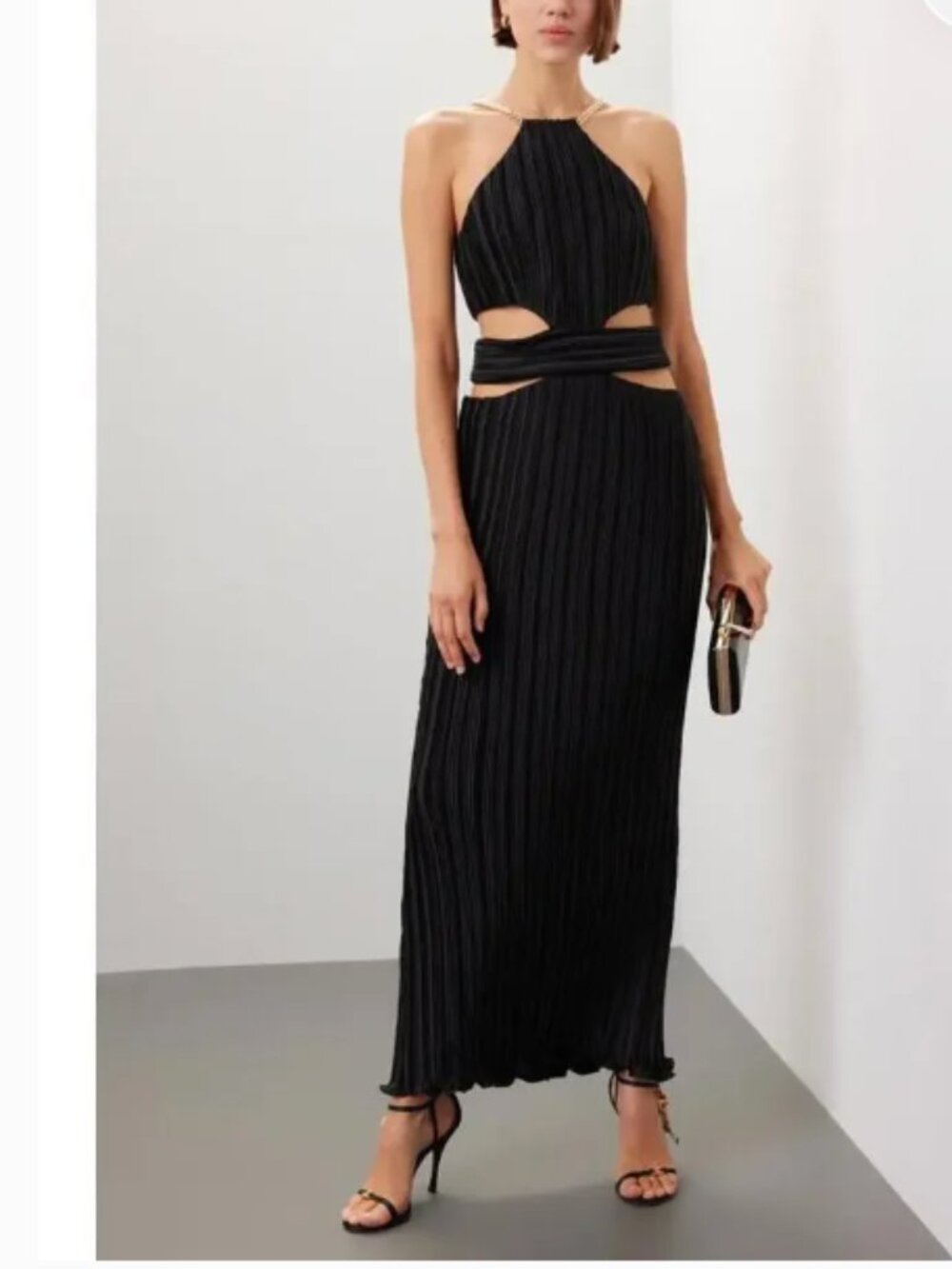 AiiFOS Julianna Gown Satin Cutout Halter Maxi Dress Black 2 DAMAGED